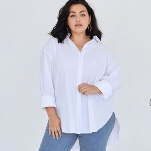 For Days Organic Poplin Oversized Button Down White